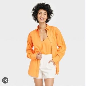 Women's Long Sleeve Oversized Button-Down Shirt | A New Day™ | Orange | Size XL